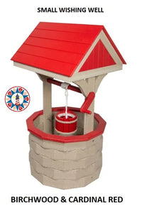 Amish Hand Crafted Poly Small Wishing Well - Premium Color Birchwood and Cardinal Red