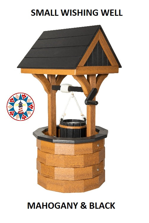 Amish Hand Crafted Small Poly Wishing Well - Premium Woodgrain Mahogany & Black