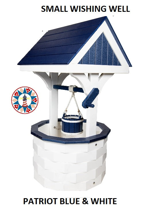 Amish Hand Crafted Small Poly Wishing Well-Patriot Blue and White