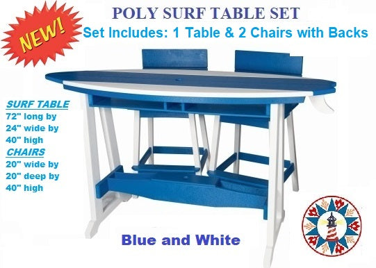 POLY 6' SURFBOARD BAR TABLE AND 2 CHAIR SET