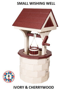 Amish Hand Crafted Small Poly Wishing Well - Ivory & Cherrywood