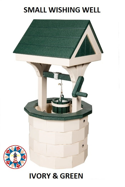 Amish Hand Crafted Small Poly Wishing Well - Ivory & Green