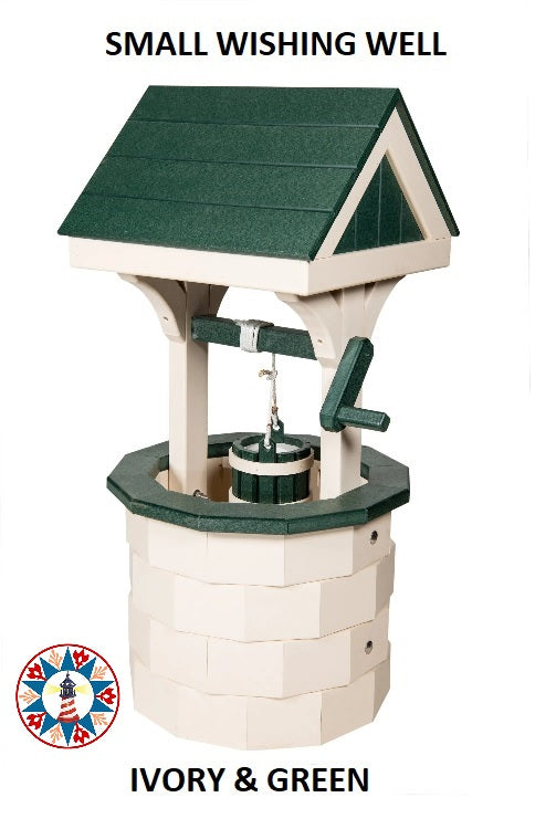 Amish Hand Crafted Small Wishing Well - Ivory & Green