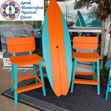 6' Poly Lumber Surfboard Table and four saddle stools w/backs orange and Blue Aruba Free Shipping