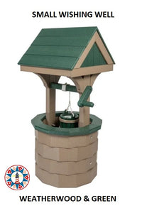 Amish Hand Crafted Small Poly Wishing Well - Weatherwood and Turf Green
