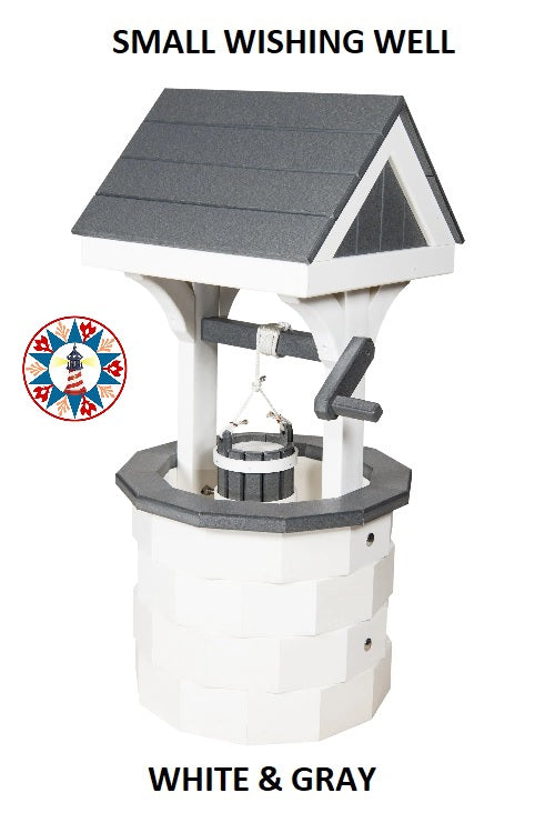 Amish Hand Crafted Small Poly Wishing Well - Standard White & Gray Colors