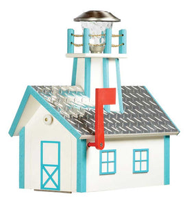 Poly Lighthouse Mailbox - Deluxe Aruba Blue & White