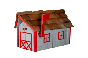 Wooden Mailbox with Cedar Shakes - Gray & Cardinal Red