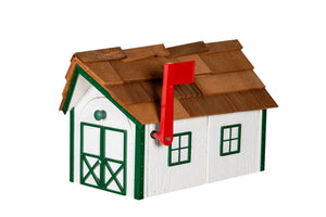 Wooden Mailbox with Cedar Shakes - White & Green