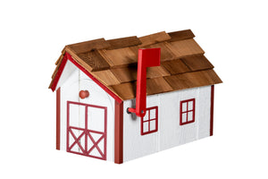 Wooden Mailbox with Cedar Shakes - White & Cardinal Red