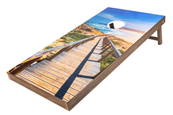 Cornhole Game Set-Beach Walkway Brazilian Wood Frame